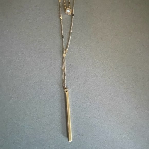 32" Liz Clairborne Gold Fancy Double Chain with a Gold Bar Lariat $ Caged Box CZ - Picture 6 of 8